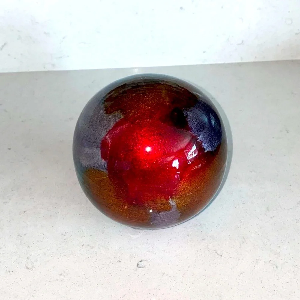 Pier 1‎ Iridescent Ceramic Decorative Sphere Ball Orb Decor Blue Copper Brown